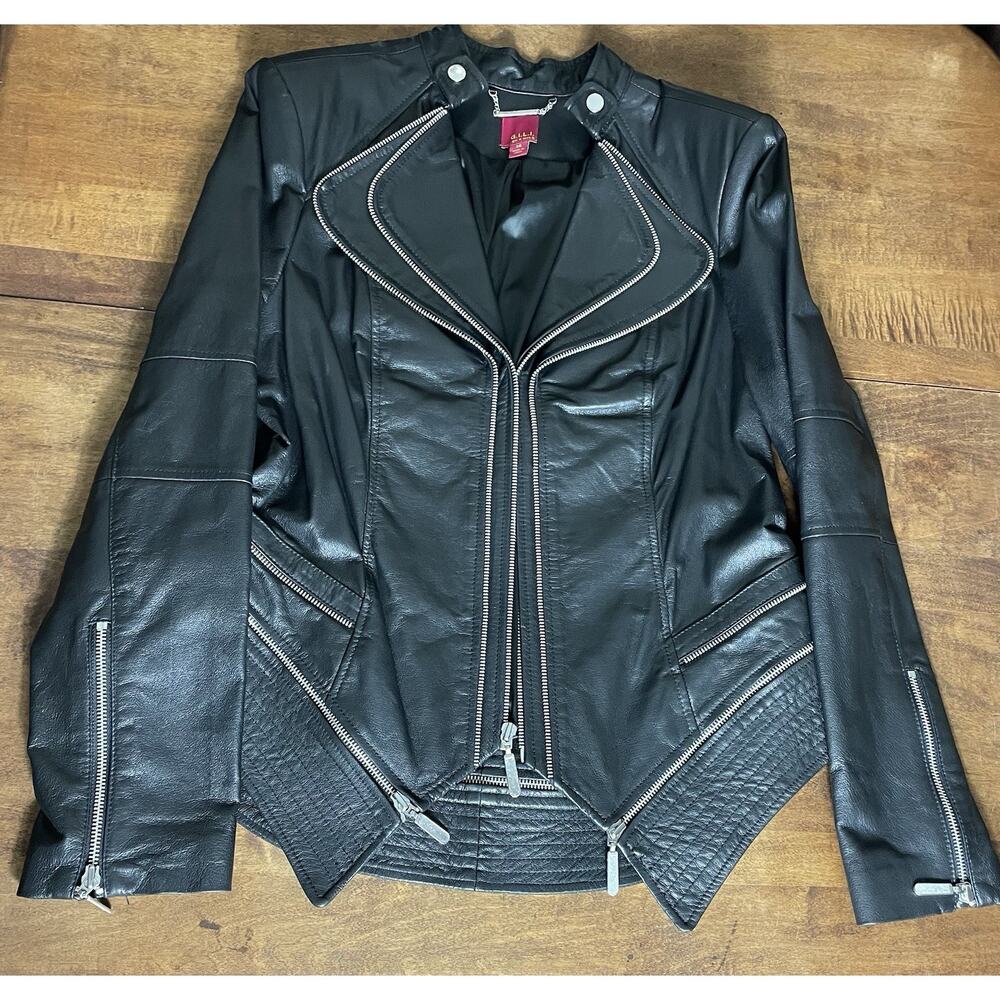 NWOT GILI Black Leather Silver Hardware Moto Women's Jacket Asymetrical Size 14 - Picture 7 of 13